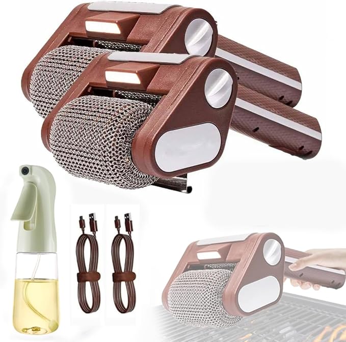 Cordless Rechargeable BBQ Tool Electric Grill Cleaner with 350 RPM Stainless Steel Roller 304 Food-Grade Power Nozzles Preheating for Effortless Cleaning