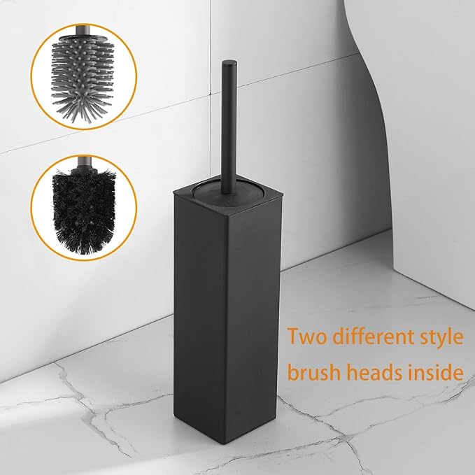 BGL Toilet Brush and Holder Set Matte Black Freestanding for Bathroom Storage and Organization Square Design Sturdy and Space Saving