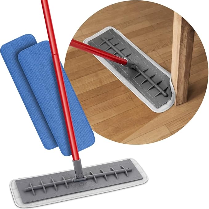 Tyroler Microfiber Floor Mop 100% Silicone Won't Scratch Furniture. Long Aluminum Anti-Rust Handle Fit to Hardwood Walls Laminate Parquet &amp Tile - 2 Free Microfiber Pads (Dark Gray)