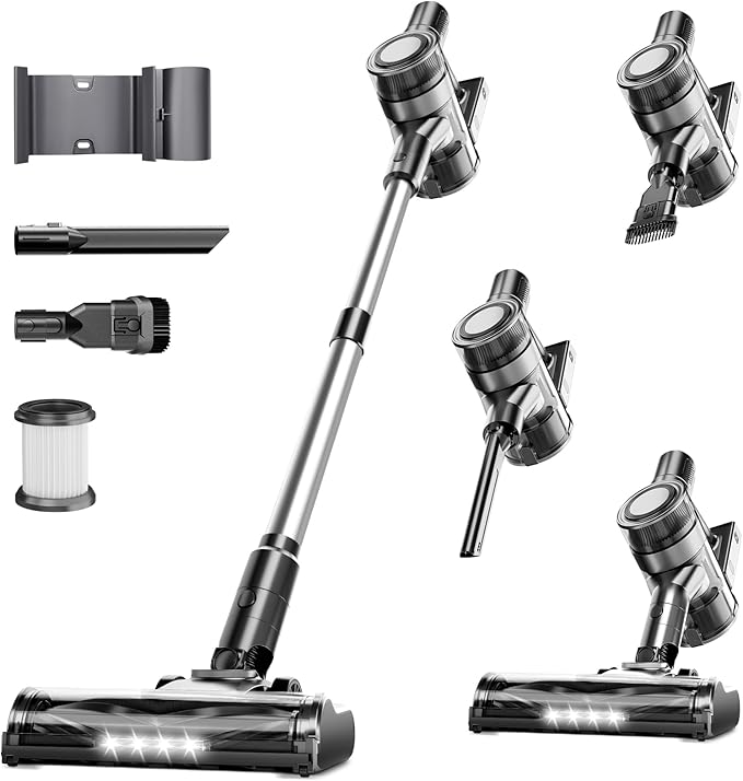 Cordless Vacuum Cleaner 35Kpa Vacuum Cleaner for Home 45Mins Stick Vacuum with LED Display Anti-Tangle &amp Wall Mount Charging 6 in 1 Lightweight Vacuum for Hard Floors Carpet Pet Hair (black)