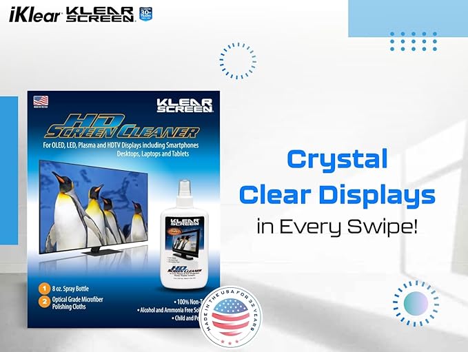 Electronic Cleaner Kit for iPhones and LED TVs - 8 oz. Spray Bottle Large Microfiber Chamois Cloth and Large Microfiber Terry Cloth for Crystal-Clear Screens and Brilliant Displays