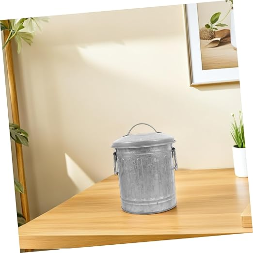Bedroom Trash Can Desktop Wastebasket Small Garbage Can Office Rubbish Bin Iron Material Bin