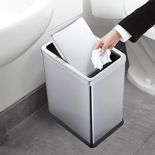 2.6 Gallon Small Office Bathroom Trash Can with Swing LidLiving Room Bedroom Garbage can Wastebasket binMetal Decor Trash Can(Stainless Steel)