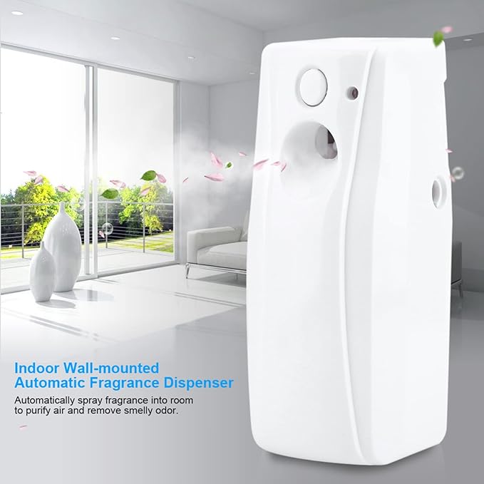 Indoor Wall Mounted Automatic Air Freshener Fragrance Aerosol Spray Dispenser Automatic Fragrance Dispenser with Light Sensor Adjustable Interval Timer for Home Bathroom Hotel Re