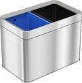 ITouchless 5.3 Gallon / 20L Slim Dual Compartment Open Top Trash Can and Recycle Bin – Rectangular Stainless Steel Wastebasket for Kitchen Home Office Cubicle Breakroom Garage