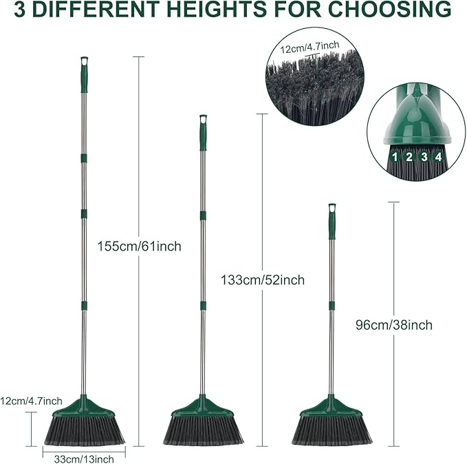 4 PCS Heavy Duty Broom Outdoor/Indoor Commercial Broom with 61 Long HandlePerfect for Home Garage Kitchen Office Lobby Room FloorBlack and Green