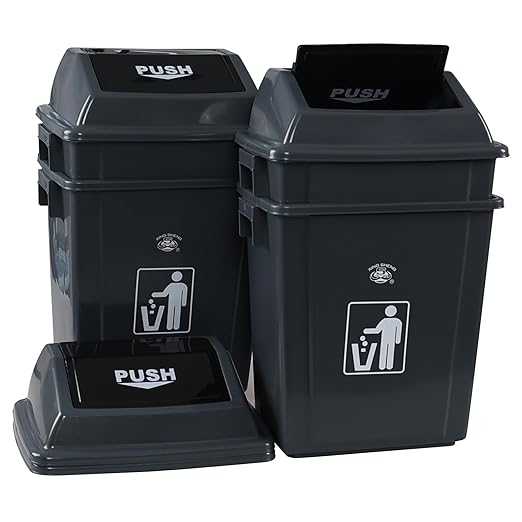 6 Gallon Plastic Swing Lid Trash Can Garbage Can with Swing Top Lids 4 Packs