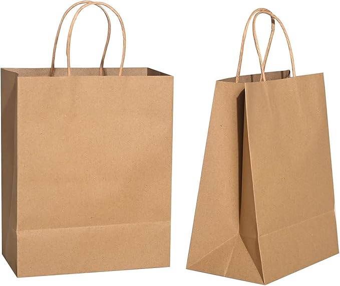 57 Lb Large Kraft Paper Grocery Bags with Handles - 50 Count 12 x 17 x 7 - Durable Reusable &amp Eco-Friendly Shopping Bags Brown Kraft Take-Out Bags for Retail To-Go Any Occasion (50 With Handl