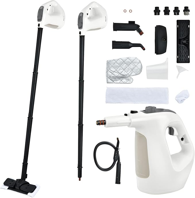 GOFLAME Multipurpose Handheld Steam Cleaner 1400W Pressurized Steamer with 17 Pieces Accessory Set 350 ml Portable Steam Mop for Home Floor Carpet Window Car (Grey)
