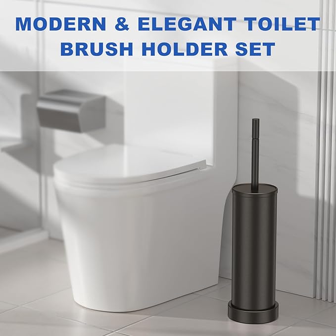 Toilet Brush and Holder Set: 304 Stainless Steel Heavy Duty Toilet Bowl Brush and Holder with Removable Inner Bowl and Splash Protection Long Handle Bathroom Cleaning Tool