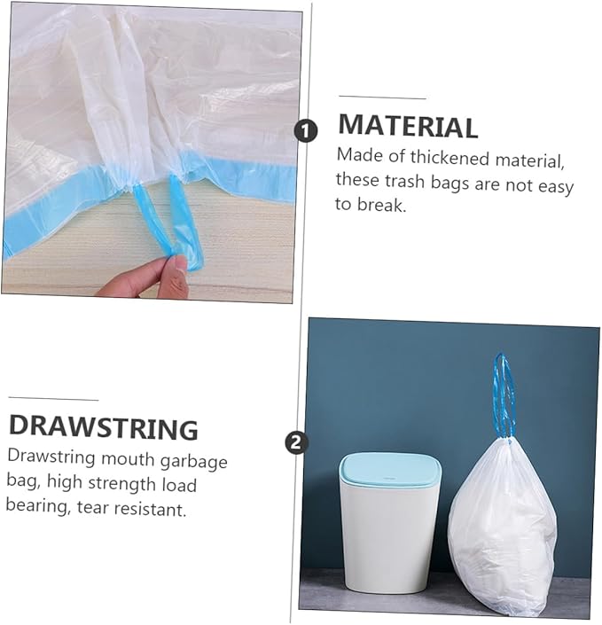 Portable Drawstring Trash Bags 90pcs Disposable Rubbish Bags with Handles Gray and White for Kitchen and Household Waste Disposal Random Color