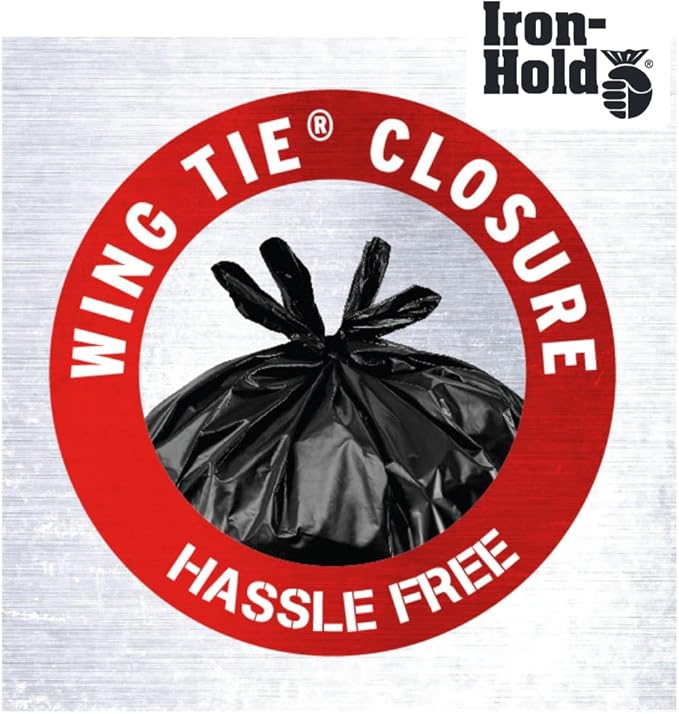 Contractor Trash Bags - 55 Gallon 15 Bags Wing Tie Closure 3 MIL Thick Gusseted Bottom Black - Heavy Duty Industrial Strength Garbage Bags