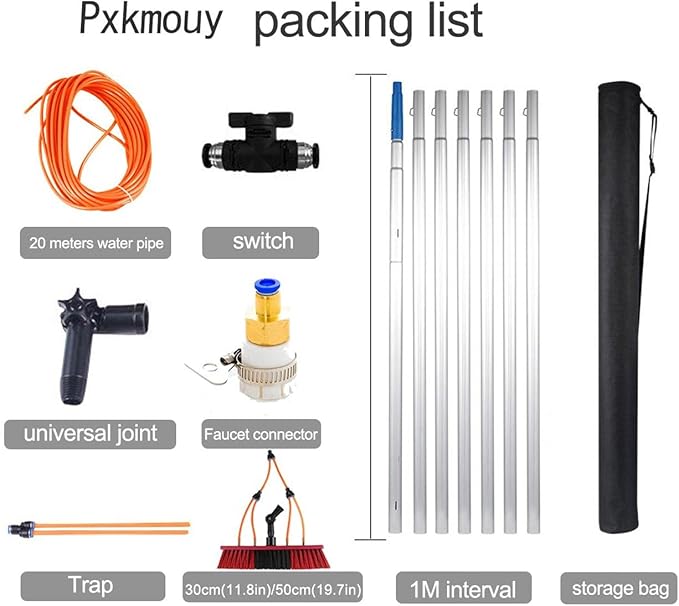 Telescopic Window Cleaner with 3~12m Rod and 50cm Brush Window Cleaning Pole Kit for Water Fed Cleaning Extendable for Solar Panel Washing