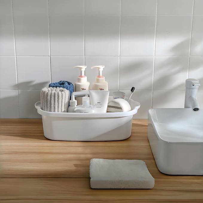 2 Pack Large Cleaning Caddy Portable Shower Basket Supply Organizer with HandlePlastic Bucket Tool Storagefor BathroomBedroomKitchenUnder Sink Storage (White)