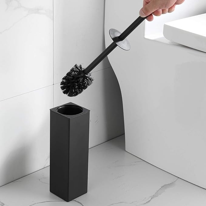 BGL Toilet Brush and Holder Set Matte Black Freestanding for Bathroom Storage and Organization Square Design Sturdy and Space Saving
