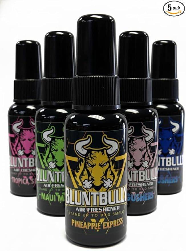 Blunt Bully Air Freshener (Assorted Flavor) Premium Oil Based Air Freshener Spray. Long-Lasting Room Bathroom Office &amp Car Scent | Eliminates Odors from Smoke Pets &amp More (Pack of 5)