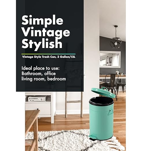 Mint Green Trash Can with Lid Turquoise Bathroom Bedroom Waste Basket Soft Close Small Teal Garbage Can Retro Vintage Home Office Trash Can 12 Liter/3 Gallon Glossy Mint Green