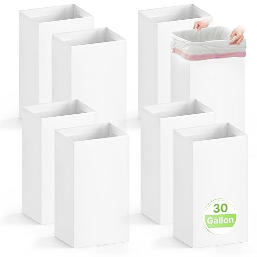 8 Pack Extra Large Disposable Trash Cans Reusable Portable Garbage Can 30 Gallon (30 H x 14 W x 14 D) Extra Thick Recycled Cardboard Portable Garbage Can and Recycling BinsWhite
