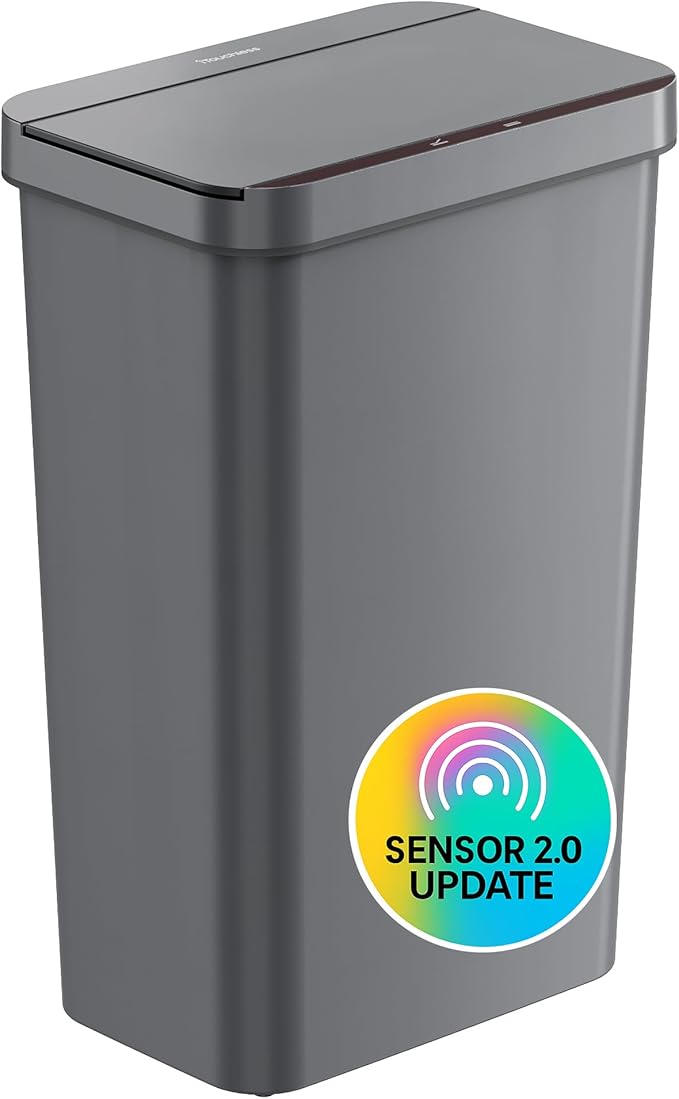 iTouchless 13.2 Gallon Prime Sensor 2.0 Technology Kitchen Trash Can Slim Dent-Proof Gray Automatic Bin for Home Office Garage Business School Plastic
