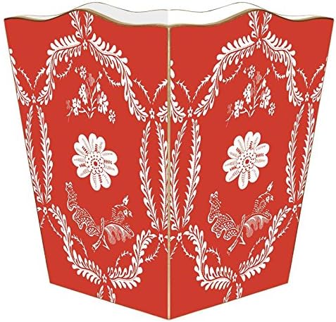 Marye-Kelley-Coral Provencial Wastepaper Basket Decoupage Wood Decorative Wastebasket for Kitchen Bathroom Bedroom Living Room Handmade Made in The USA