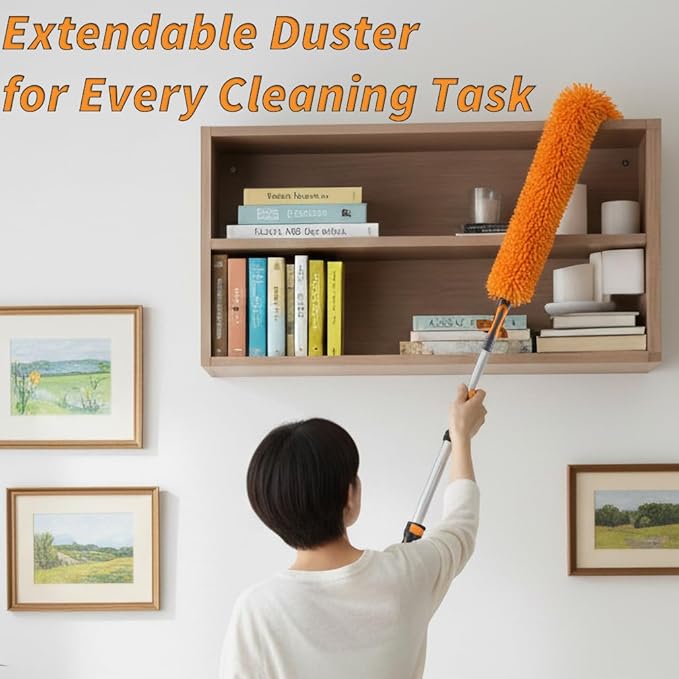 Long Handle Duster for Cleaning // Extendable Microfiber Duster with Extension Pole 18-60 // Washable Bendable &amp Flexible Ceiling Fan Cleaner Duster // Telescopic Cleaning Tool for High Ceilings