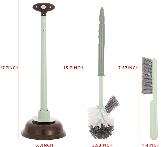Cq acrylic Toilet Brush and Plunger SetGreen 3 in 1 Bathroom Scrubber Plunger and Angled Toilet Bowl Brush &amp Scrubber Combo with Holder and Rim Cleaner for CamperRvApartmentNew HomeSet of 1