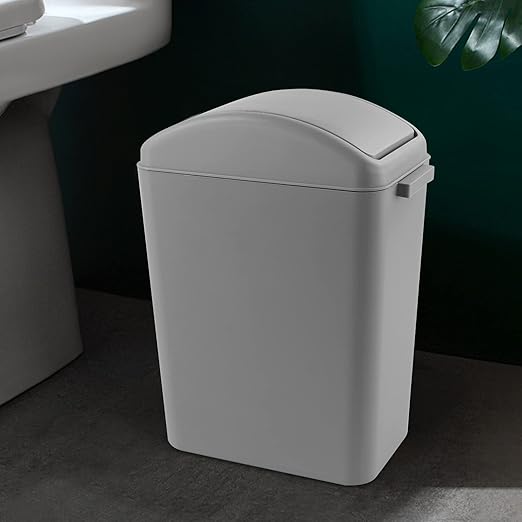 Plastic Trash Bin with Swing Lid 16 L Small Garbage Bins Grey