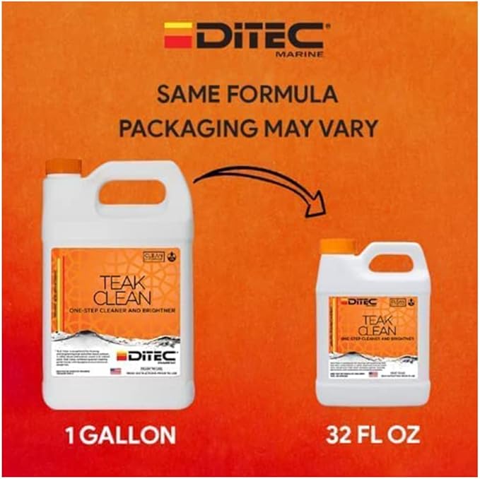 Teak Clean - Marine Wood Cleaner &amp Restorer - Safely Removes Grey Oxidation &amp Grime - Professional Yacht-Grade Formula - Biodegradable Alternative to Harsh Acids - 1 Gallon