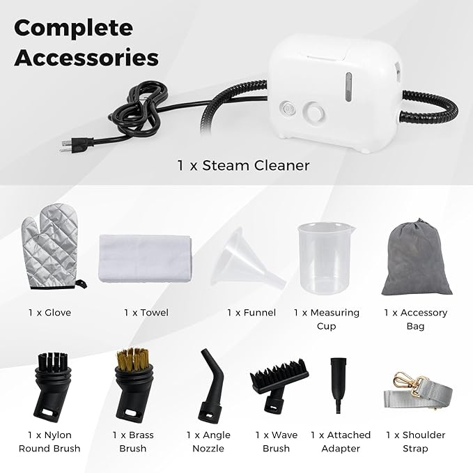 COSTWAY 1500W Portable Steam Cleaner Household Steamer with 34 oz/1 L Water Tank Multipurpose Pressurized Steam Cleaning Machine for Car Upholstery Kitchen Bathroom Grout &amp Tile White