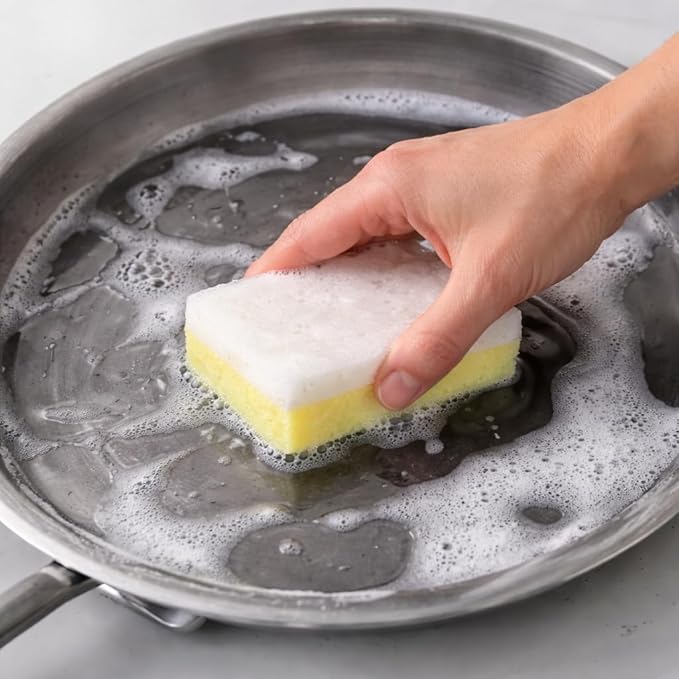 Mini Dish Sponges White &amp Yellow – Half Size Light Duty Cleaning Sponges Individually Wrapped Non-Scratch Kitchen &amp Household Use – 40 Count