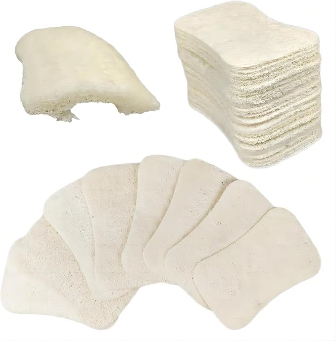 50 Pack Natural Loofah Dish Sponge Multipurpose Non-Scratch Luffa Kitchen Scrub Pad for Cleaning Kitchen Bathroom and Household
