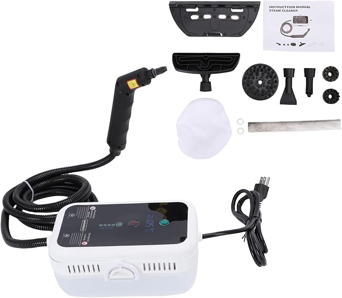Generic Steam Cleaner Portable High Temperature Handheld Steam Cleaner with Brush Kit for Kitchen Hood Grill Furniture Bathroom Car (white)