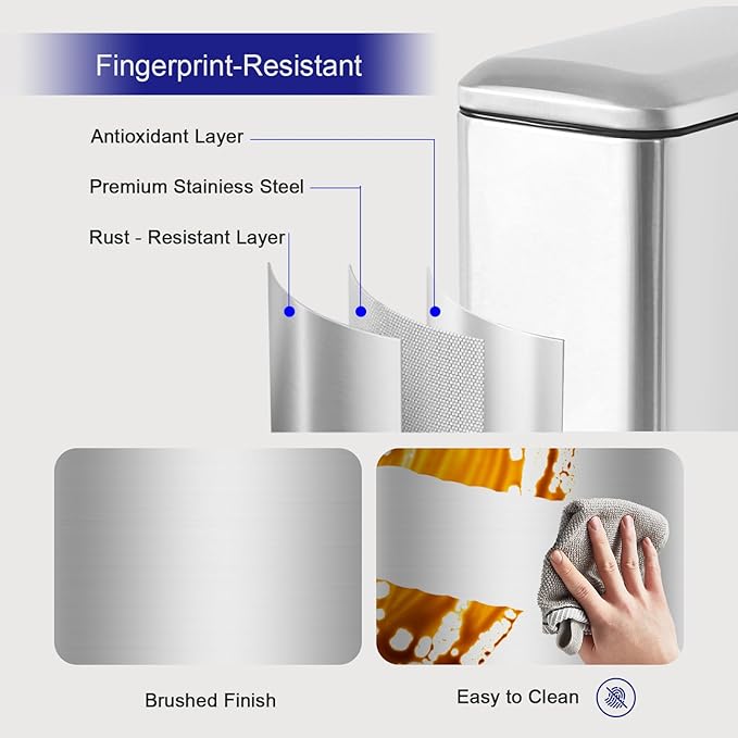 Bathroom Trash Can5L/1.3 Gallon Trash Can with Removable Liner Bucket Foot Pedal Stainless Steel Small Garbage can with Lid for BathroomBedroomHome OfficeSilver