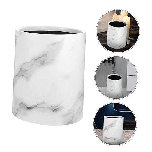 Marble Pattern Trash Can Dual Layer Wastebasket for Home Office Kitchen Round Lidless Garbage Container Sturdy Plastic Design for Living Room and Bathroom