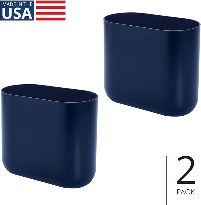 iDesign Small Slim Plastic Bathroom Trash Can Garbage Can for Bedroom Office Desk Dorm 2-Pack Navy Blue