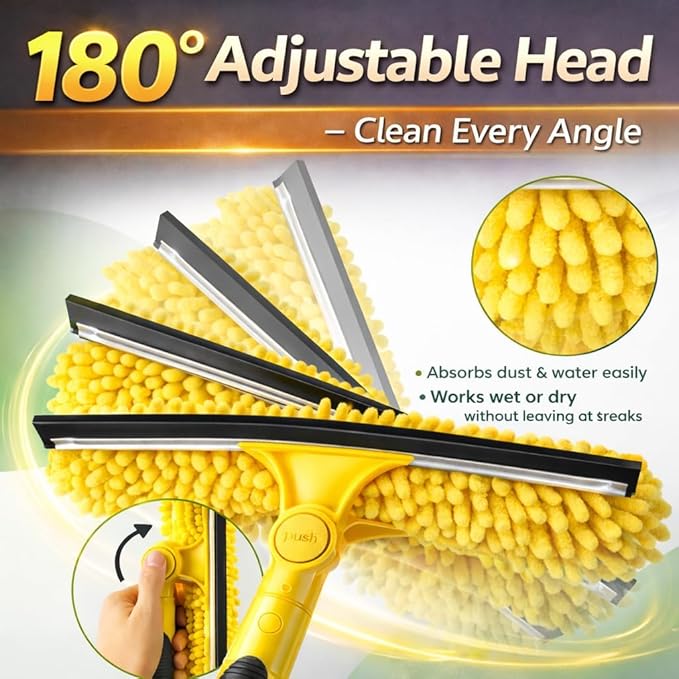 36FT High Reach Window Squeegee with Extension Pole 2-1 Window Washing Kit with 8-Stage Telescopic Pole &amp Rotatable Head No-Ladder Window Cleaner for High Window Solar Panel RV &amp Outdoor G