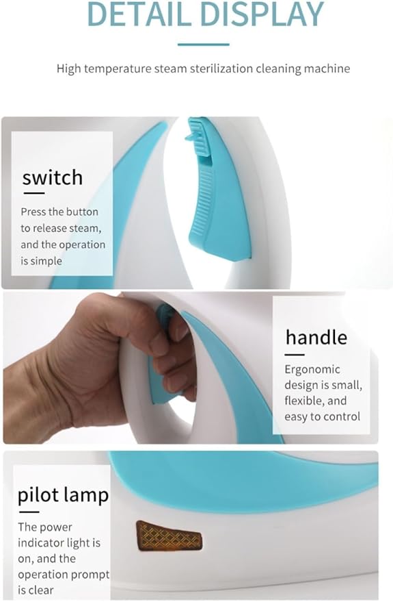 Handheld Steam Cleaner Multipurpose 1050W Motor 9 Accessories 3.0BAR High-Pressure Steam 135°C Fast Steam 0.4L Tank 8-10 Mins Runtime – for Kitchen Bathroom Car Furniture (Blue @ white)