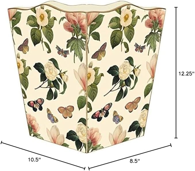 Marye-Kelley WB1118-Floral 1 on Ivory Wastepaper Basket
