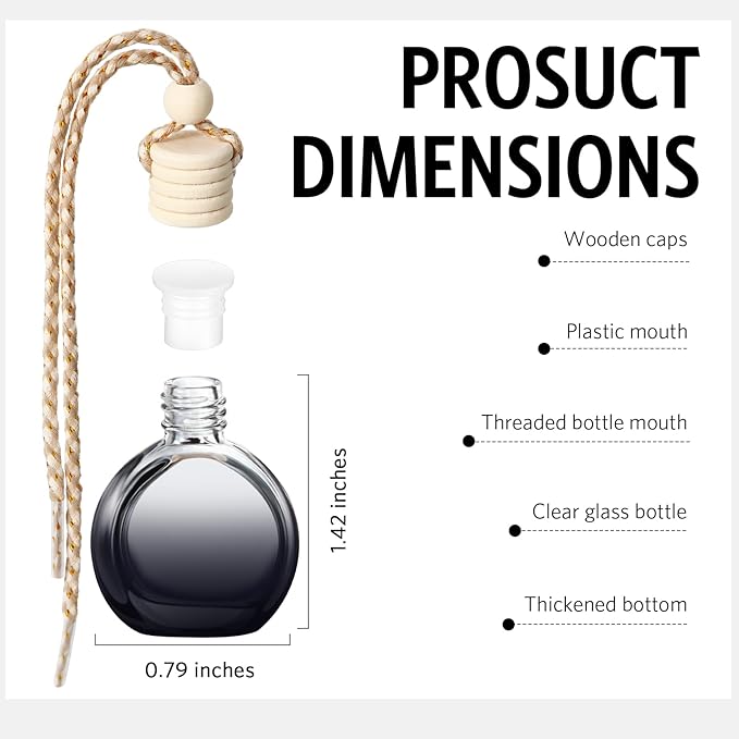 BBTO 100 Pcs Car Air Fresheners Diffuser with Wooden Cap Empty Aromatherapy Diffuser Clear Car Fragrance Holder Pendant Hanging Perfume Fresheners Bottles for Decor (BlackRound)