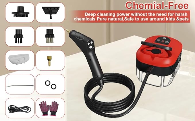 Steam Cleaner for Home 15s Heat-Up 1.2L Water Tank 6-Level Adjustable Handle Handheld Steam Cleaner for Car Detailing Dirt Furniture Couch Floor Tile Bathroom Bed Bugs 9Pcs Accessories