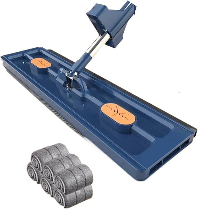 Large Flat Mop Self-contained Slide Microfiber Floor Wet and Dry for Cleaning Floors Home Tools(Blue mop 6 rag)