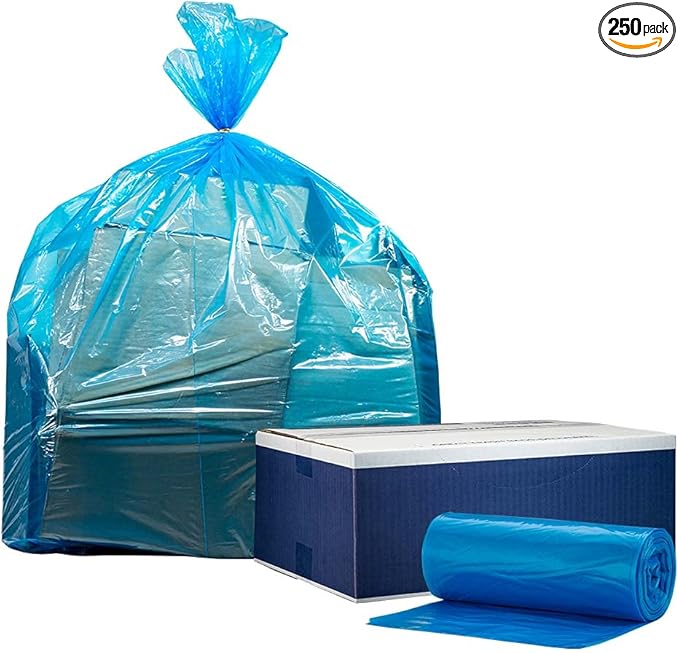Plasticplace 12-16 Gallon Recycling Trash Bags │1.2 Mil │ Blue Garbage Bags │ 24” x 31” (250 Count)