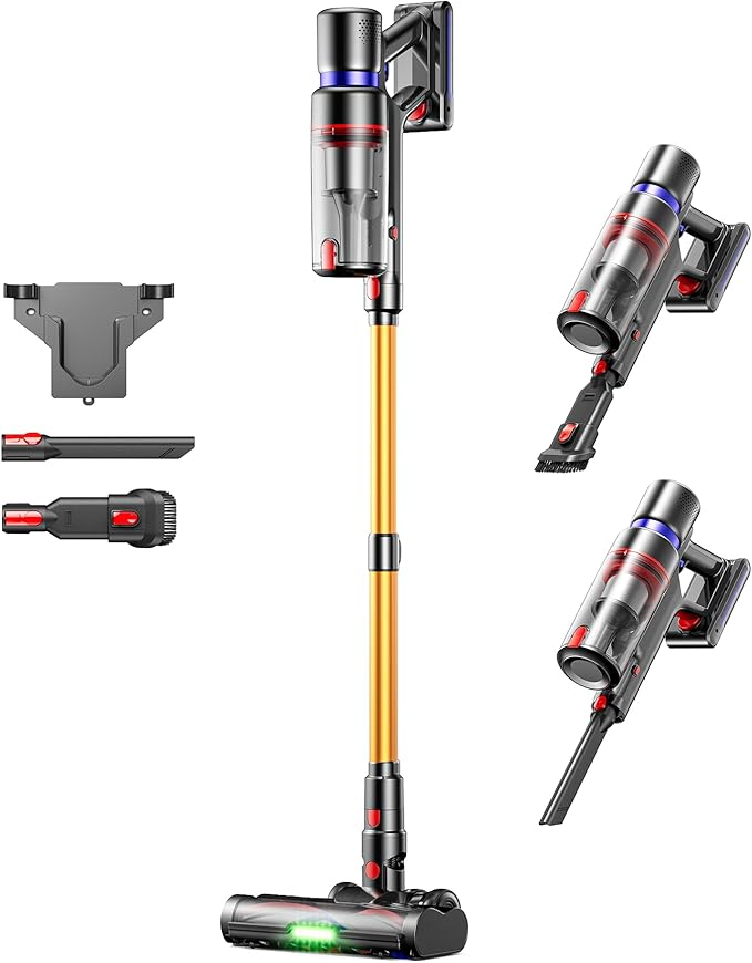 Cordless Vacuum Cleaner Self-Standing 600W 50KPA 70Min Runtime Stick Vacuum for Home 1.4L Dust Cup LED Display Anti-Tangle 8-Stage Filtration for Hardwood Floor Carpet Pet Hair