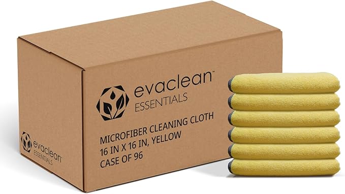 EvaClean Essentials Premium Microfiber Cleaning Cloth 16x16 - Reusable Washable Non-Scratch Microfiber Towels for Cleaning Dusting Polishing High Absorbency &amp Durability Yellow 96-Pack
