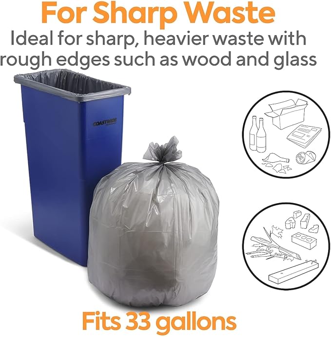 Coastwide Professional 30-33 Gallon Trash Bag 33 x 40 Low Density 1.5 mil Silver 100 Bags/Box