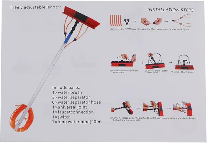 Cleaning Brush Kit for Solar PanelLength AdjustableWindow Cleaning Equipment Window Cleaning Tool Kit for Window Glass Outdoor and Indoor Glass Surfaces. (10 PolesBrush: 21.65 * 3.15in)