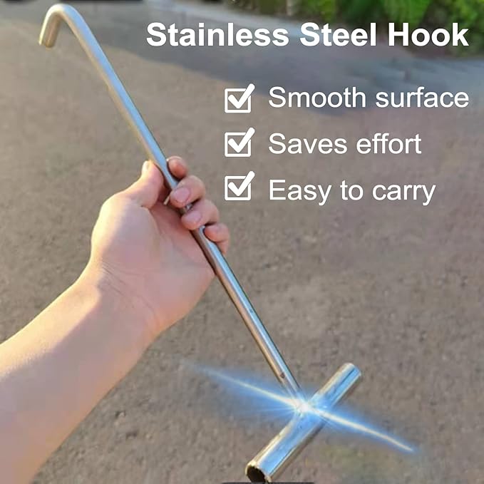 Drain Grate Lifter Portable T Style Cover Tool for Drain Covers Moving Lifting and Pulling Tool Stainless Steel 38cm Size