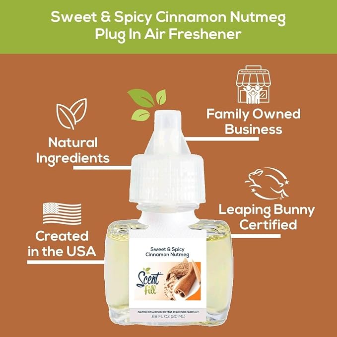 Scent Fill Sweet &amp Spicy Cinnamon Nutmeg Plug in Air Freshener 4 Scented Oil Refills