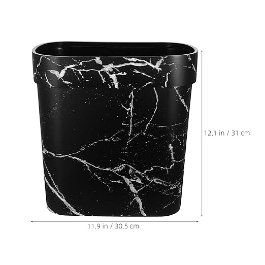 Uonlytech Marble Pattern Narrow Trash Can Oval Wastebasket Plastic Open Top Bathroom Kitchen Rubbish Bin for Bedroom and Home Storage