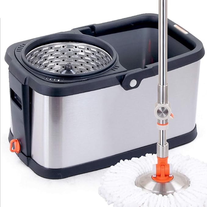 Mop Bucket - Rotary Stainless Steel Free Hand Wash Household Automatic Good God Drag MOP